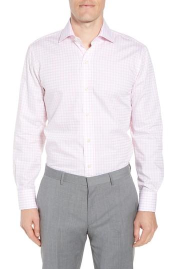 Men's Ledbury Armett Trim Fit Windowpane Dress Shirt .5 - Pink