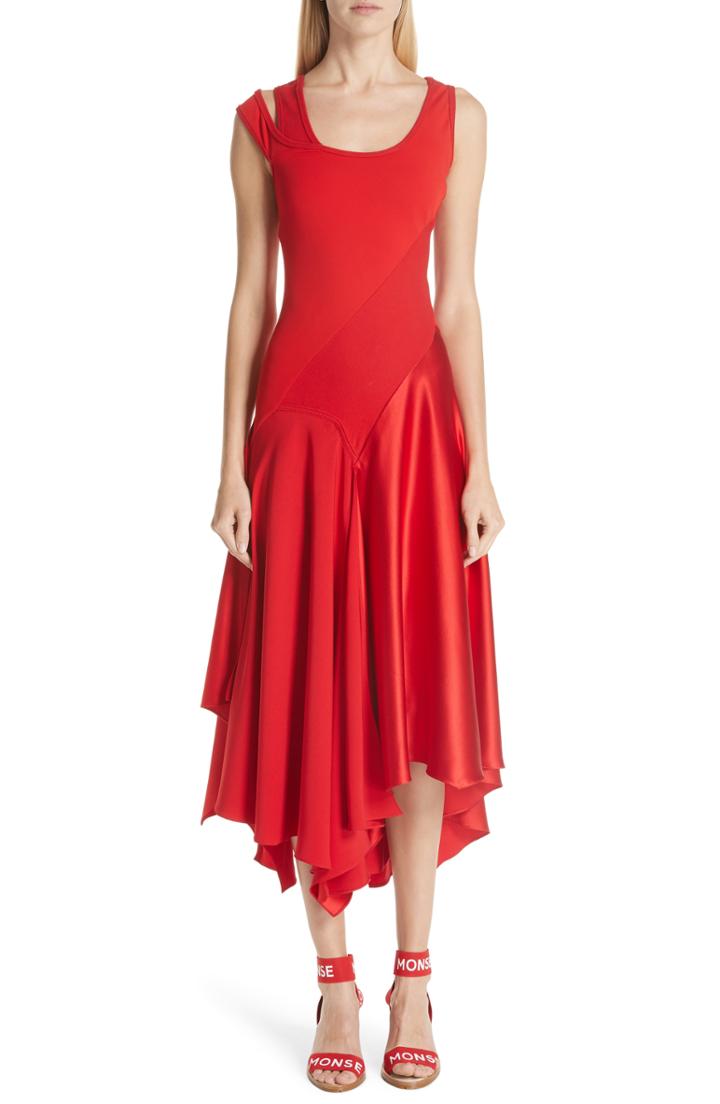 Women's Monse Asymmetrical Mixed Media Midi Dress - Red