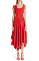 Women's Monse Asymmetrical Mixed Media Midi Dress - Red