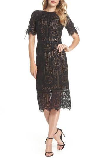 Women's Tadashi Shoji Tie Sleeve Lace Dress - Black