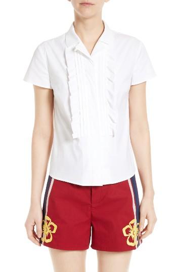 Women's Red Valentino Ruffle Poplin Camp Shirt