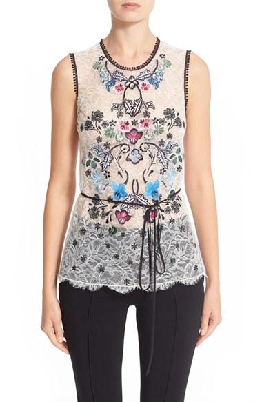 Women's Yigal Azrouel Floral Embroidered Lace Top
