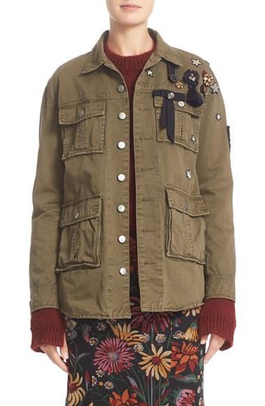 Women's Cinq A Sept Embellished Cotton Twill Military Jacket