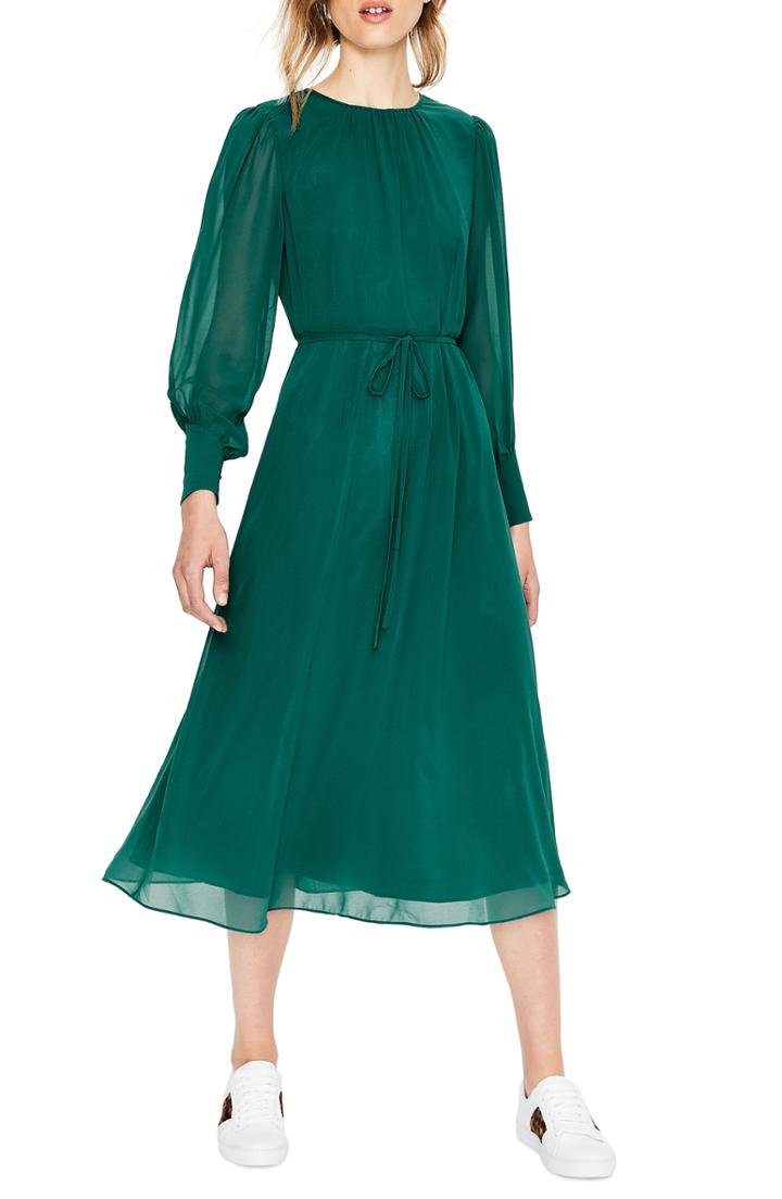 Women's Boden Belted Stripe Midi Dress (similar To 14w-16w) - Green