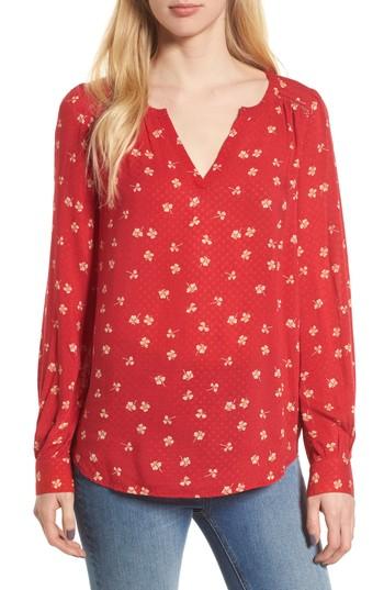 Women's Hinge Print Popover Blouse - Red