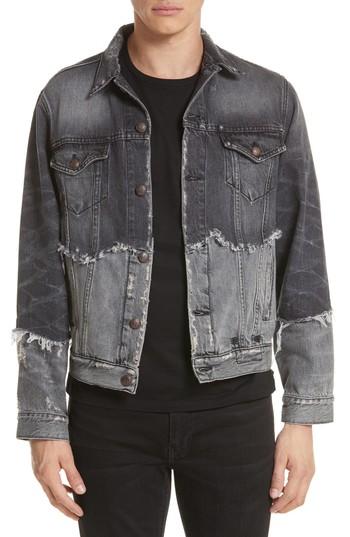 Men's R13 Shredded Two-tone Denim Jacket - Black