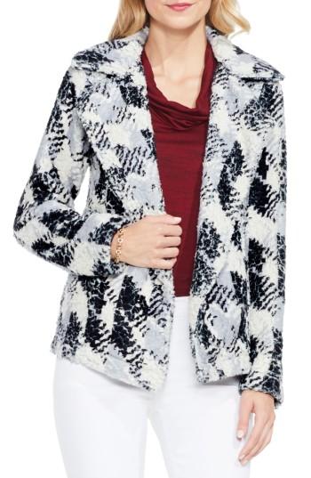 Women's Two By Vince Camuto Broken Houndstooth Faux Fur Coat - Black