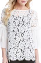 Women's Karen Kane Ruffle Sleeve Lace Top - White