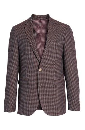 Men's Sand Trim Fit Check Wool Blend Sport Coat R Eu - Red