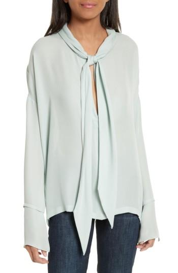 Women's Theory Silk Scarf Shirt, Size - Green