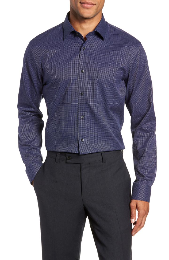 Men's Nordstrom Men's Shop Trim Fit No-iron Check Dress Shirt - 32/33 - Blue