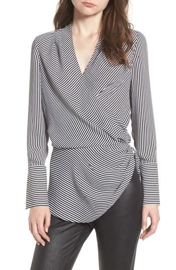 Women's Trouve Long Sleeve Wrap Blouse, Size - Black