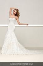 Women's Pronovias Druida Strapless Lace & Tulle Mermaid Gown, Size - Beige