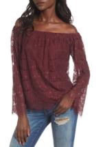 Women's Love, Fire Lace Off The Shoulder Top - Burgundy