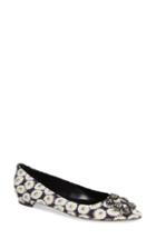 Women's Manolo Blahnik Hangisi Floral Pointy Toe Flat Us / 37eu - White