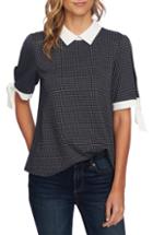 Women's Cece Windowpane Tie Sleeve Collared Blouse, Size - Blue