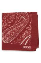 Men's Boss Paisley Cotton & Wool Pocket Square, Size - Burgundy