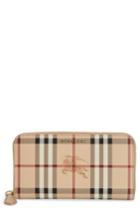 Burberry Elmore Haymarket Check Coated Canvas & Leather Zip Around Wallet - Beige