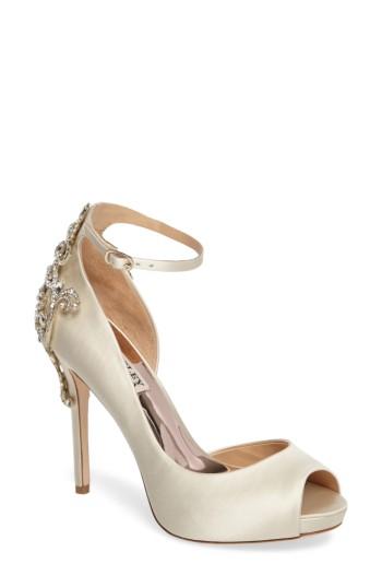Women's Badgley Micshka Karson Embellished Peep Toe Pump M - Ivory