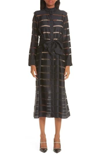 Women's Partow Illusion Stripe Wool & Silk Dress - Black