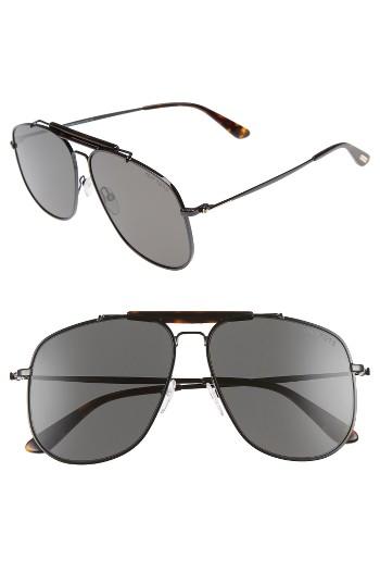 Women's Tom Ford Connor 58mm Aviator Sunglasses - Shiny Black/ Smoke