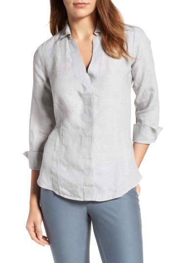 Petite Women's Foxcroft Linen Chambray Shirt P - Grey