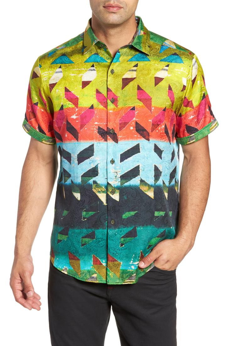 Men's Robert Graham Sharpe Classic Fit Silk Blend Sport Shirt, Size - Green