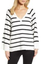 Women's & .layered Stripe V-neck Sweater - White