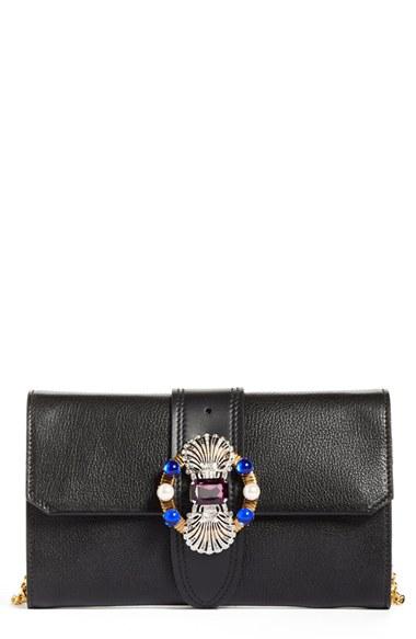 Miu Miu Madras Jewels Calfskin Leather Clutch -