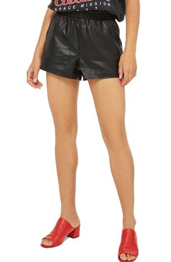Women's Topshop Faux Leather Paperbag Shorts Us (fits Like 6-8) - Black