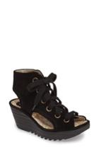 Women's Fly London Yaba Lace-up Platform Wedge .5-6us / 36eu - Black