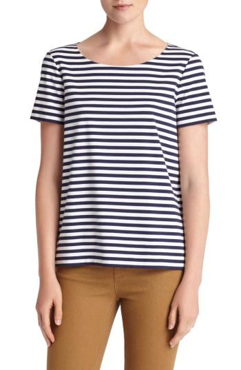 Women's Lafayette 148 New York Stripe Cotton Bateau Neck Tee, Size - Blue