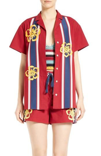 Women's Red Valentino Surfboard Print Camp Shirt Us / 40 It - Red