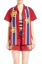 Women's Red Valentino Surfboard Print Camp Shirt Us / 40 It - Red