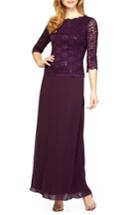 Petite Women's Alex Evenings Sequin Lace & Chiffon Gown P - Purple