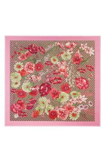 Women's Gucci Gg Supreme Spring Bouquet Modal & Silk Shawl, Size - Pink