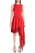 Women's Calvin Klein 205w39nyc Asymmetrical Fringe Hem Silk Dress Us / 38 It - Red