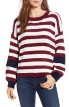 Women's Woven Heart Stripe Crewneck Chenille Sweater - Burgundy