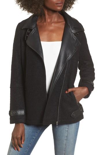 Women's Lira Clothing Crimson Faux Leather Trim Moto Coat - Black