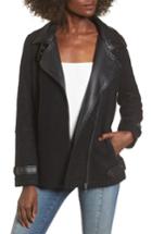 Women's Lira Clothing Crimson Faux Leather Trim Moto Coat - Black