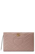 Gucci Gg Marmont Matelasse Leather Clutch - Coral