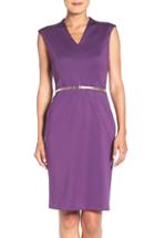Women's Ellen Tracy Belted Scuba Sheath Dress - Blue