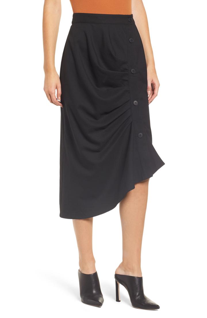 Women's Chelsea28 Gathered Side Button Midi Skirt - Black