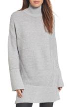Petite Women's Caslon Ribbed Turtleneck Tunic Sweater P - Grey