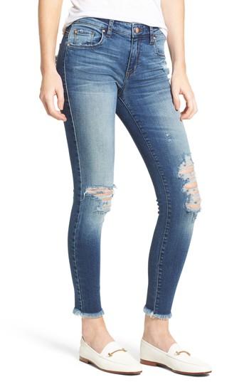 Women's Bp. Distressed Fray Hem Skinny Jeans - Blue