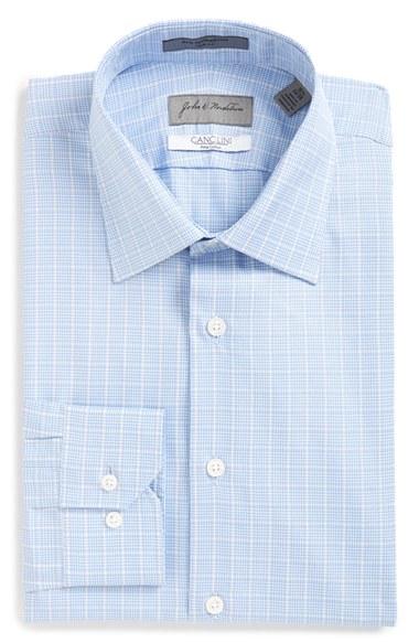 Men's John W. Nordstrom Trim Fit Plaid Dress Shirt .5 32/33 - Blue
