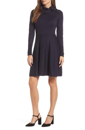 Women's Eliza J Tie Neck Fit & Flare Dress, Size - Blue