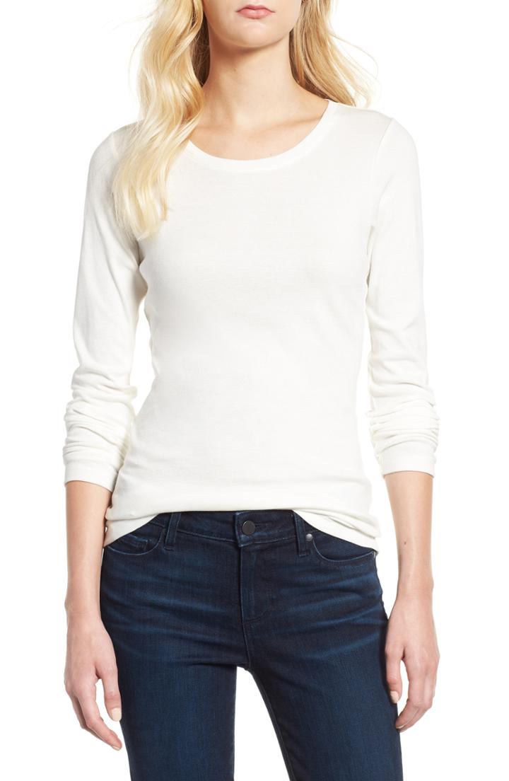 Petite Women's Caslon Long Sleeve Scoop Neck Cotton Tee P - Burgundy