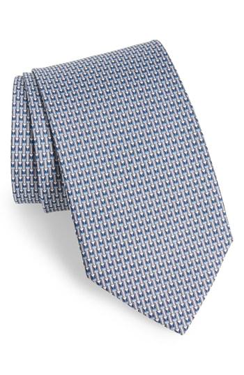 Men's Salvatore Ferragamo Fina Print Silk Tie, Size - Grey