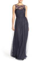 Women's Amsale 'chandra' Illusion Yoke Lace & Tulle Gown - Blue